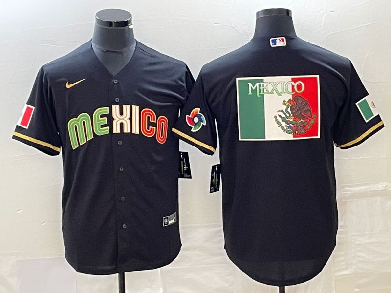 Men 2023 World Cub Mexico Blank Black gold Nike MLB Jersey6->more jerseys->MLB Jersey